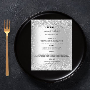Wedding Menu silver metallic glitter sparkles
