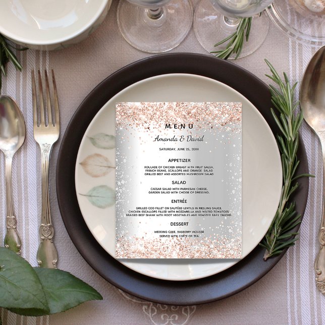 Wedding Menu silver rose gold glitter sparkles (Creator Uploaded)