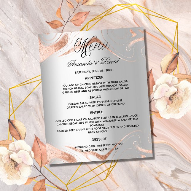 Wedding Menu silver rose gold marble budget (Creator Uploaded)