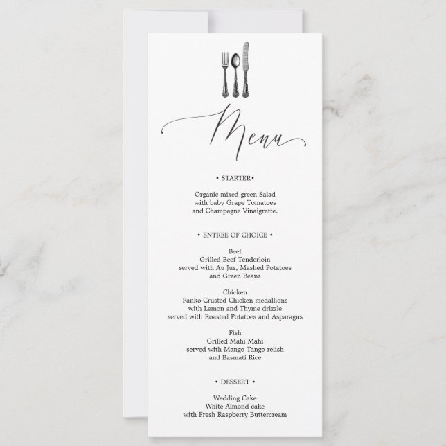 Wedding Menu - Silverware - Fork - Menu Invitation (Front)