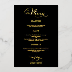 Wedding Menu Simple Elegant Black Gold