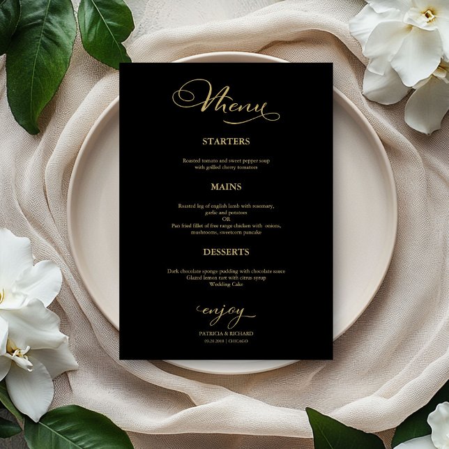 Wedding Menu Simple Elegant Gold Foil And Black (Creator Uploaded)