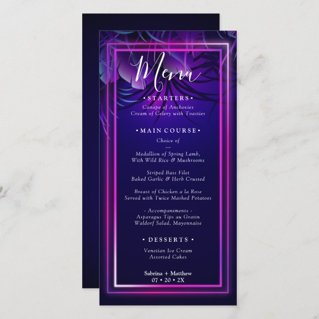 WEDDING MENU | Stunning Neon Tropical Foliage (Front/Back)
