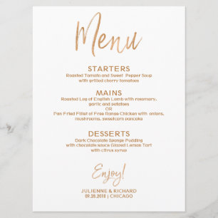 Wedding Menu Stylish Gold Rose Lettered Invitation