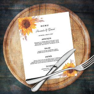Wedding Menu sunflowers pampas grass budget