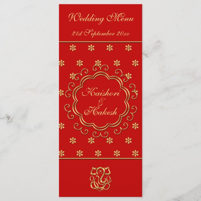 Wedding Menu Template Indian Inspired Red & Gold (Front)