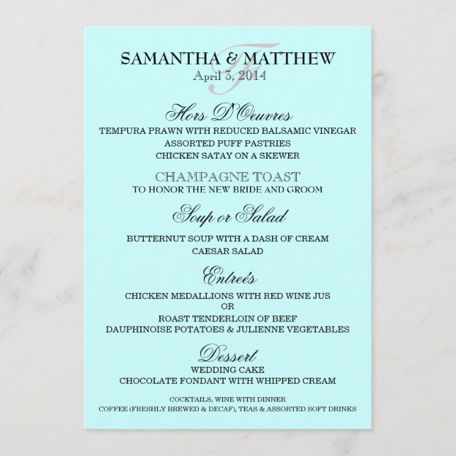 Wedding menu template PERSONALIZE (Front)