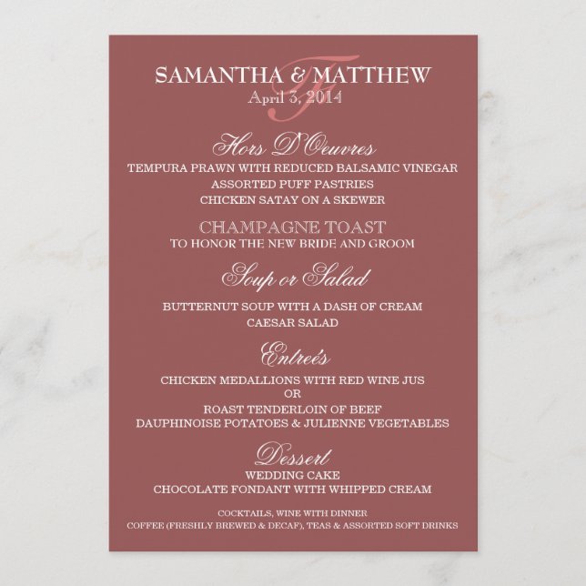 Wedding menu template PERSONALIZE (Front)