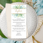 Wedding menu with Guest Name, Greenery, Watercolor<br><div class="desc">Delight your guests with this personalised menu with their name. Set apart design featuring on the top a unique design with watercolor background and greenery details in a blend of turquoise, aqua, dusty blue and green hues encasing guest's name. Hand written calligraphy details and gold elements. Back with watercolor background...</div>