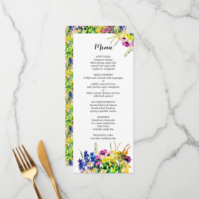 Wedding menu with summer flowers (Front/Back In Situ)