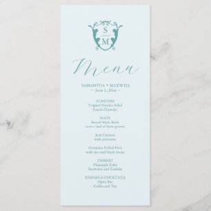Wedding Menus Simple Monogram Crest Blue