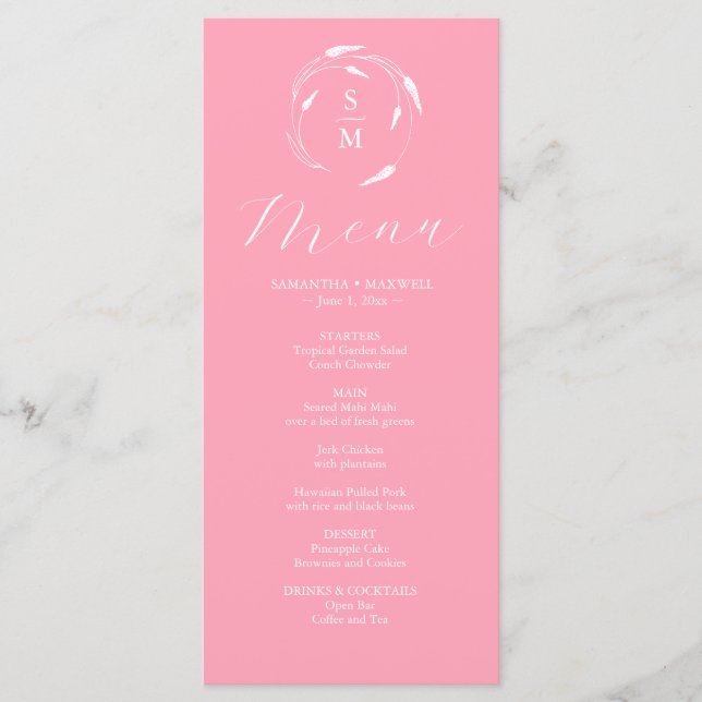Wedding Menus Simple Monogram Pink (Front)