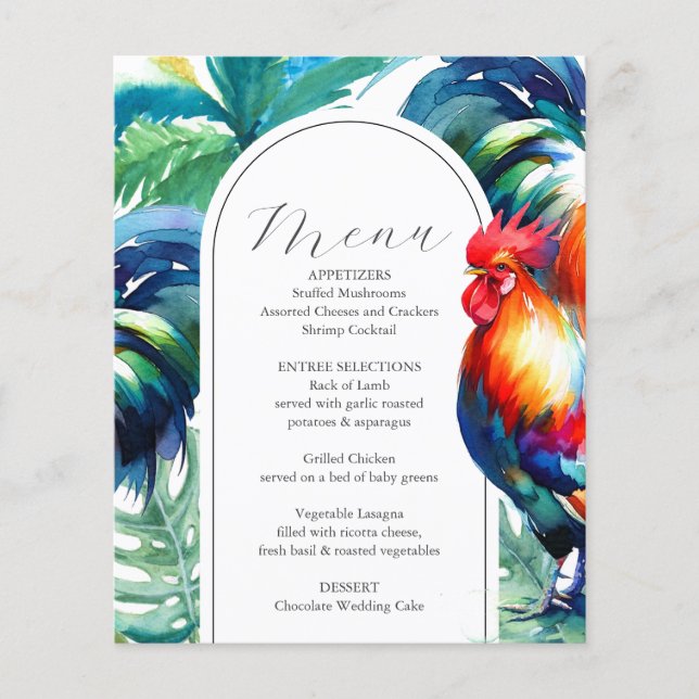 Wedding Menus Tropical Rooster Wedding  (Front)