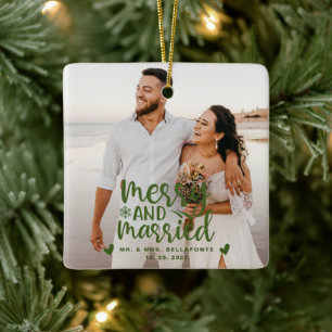 Wedding Merry and Married Christmas Photo Ceramic  Ceramic Ornament