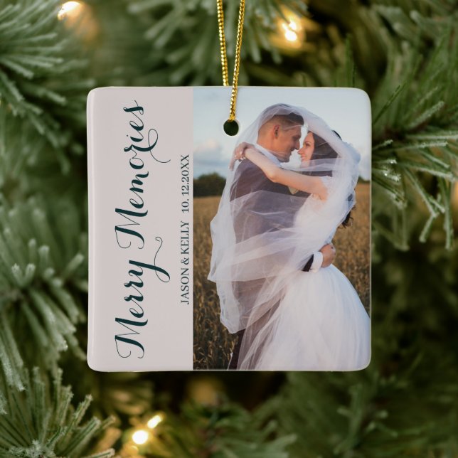 Wedding Merry Memories Photo Ceramic Ornament (Tree)