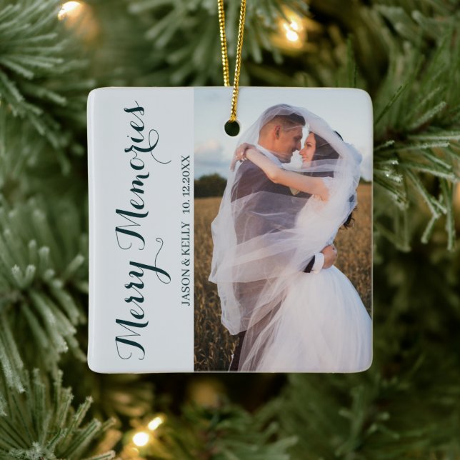 Wedding Merry Memories Photo Ceramic Ornament (Tree)