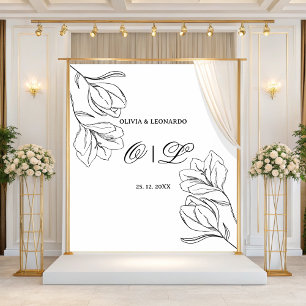 Wedding Minimal Black And White Floral Backdrop Tapestry
