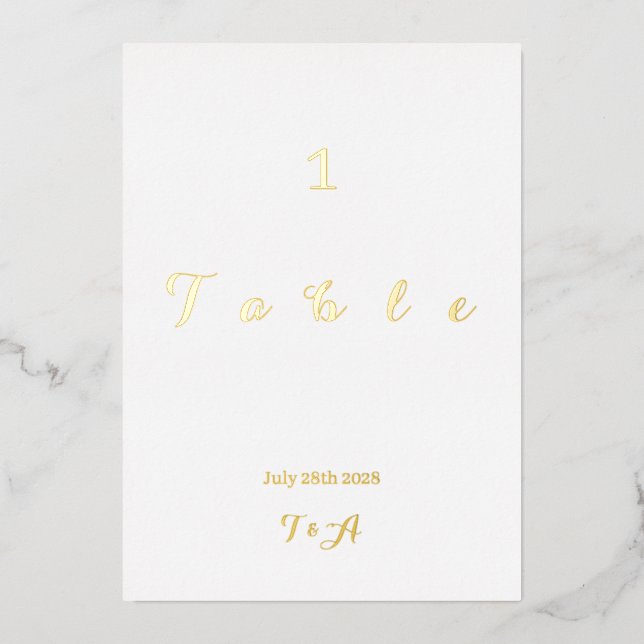 Wedding Minimal Table Number Card Real Gold (Front)