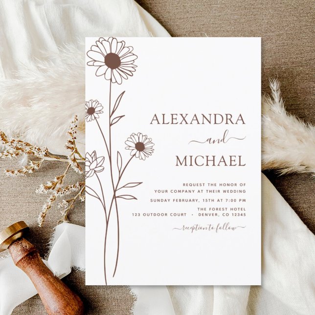Wedding Minimalist Botanical Floral Line Art  Invi Invitation (Creator Uploaded)