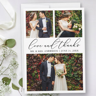 Wedding Minimalist Calligraphy 3 Photos Love Thank You Card
