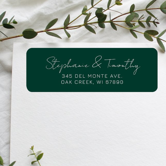 Wedding Minimalist Emerald Green Return Address Label (Effortlessly manage wedding correspondence with our simple return labels, ensuring seamless mailing.)