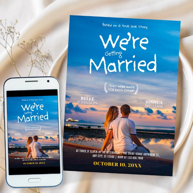 Wedding Minimalist movie poster photo Invitation (Creator Uploaded)