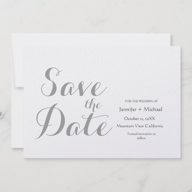 Wedding Minimalist Plain Grey Calligraphy Script Save The Date (Front)