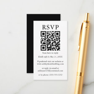 Wedding Minimalist Simple QR Black White RSVP Enclosure Card