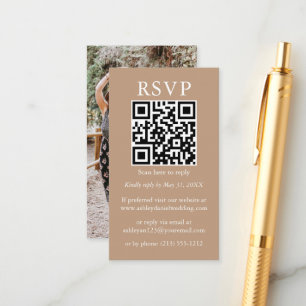 Wedding Minimalist Simple QR RSVP Photo Taupe Enclosure Card