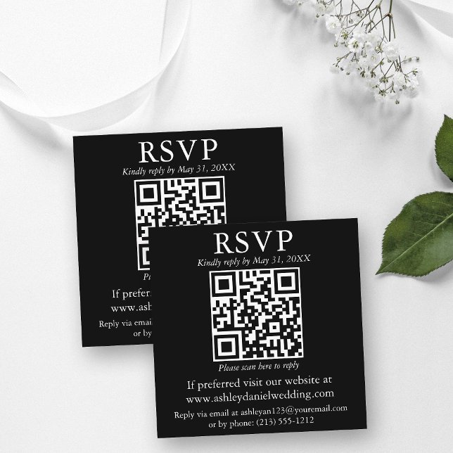 Wedding Minimalist Simple Square QR Black RSVP Enclosure Card (Customize to change text size or text style.)