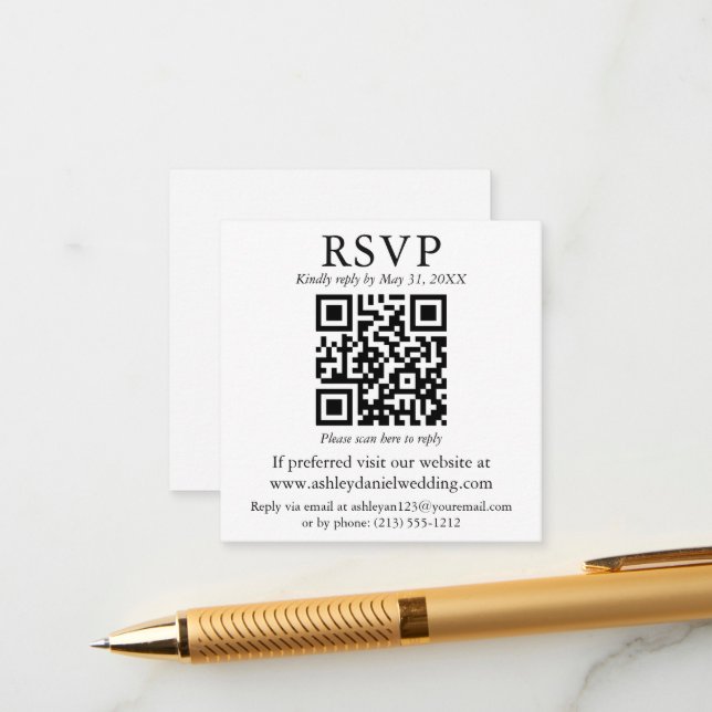 Wedding Minimalist Simple Square QR RSVP Enclosure Card (Front/Back In Situ)