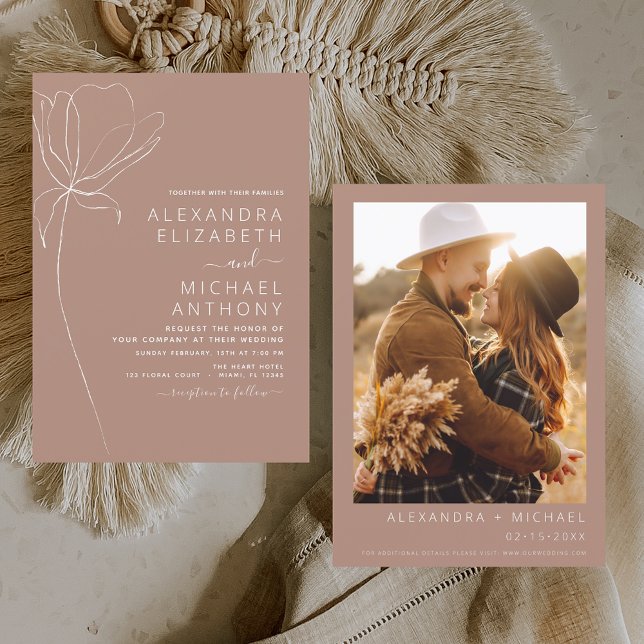 Wedding Minimalist Terracotta Photo Floral Invitation (Creator Uploaded)