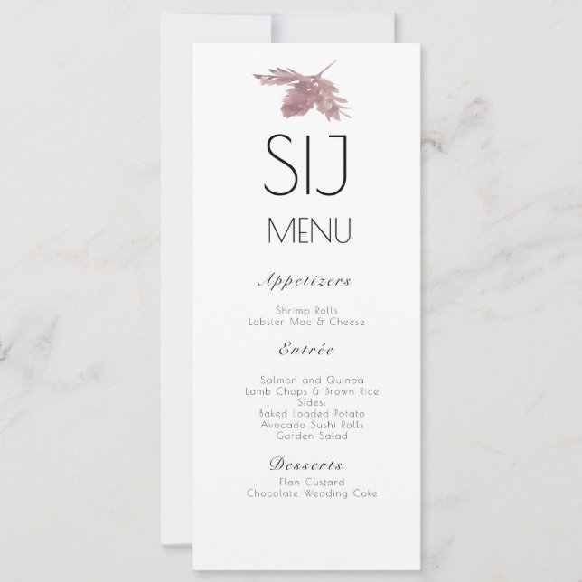 Wedding Minimalist Watercolor Leaf B Wedding Menu (Front)