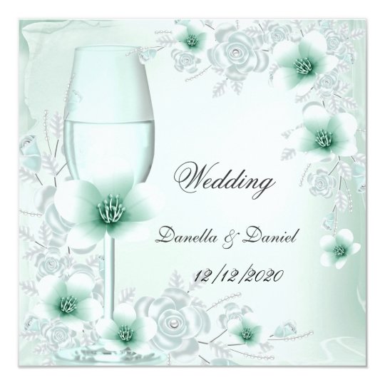 Wedding Mint Green Floral Blossoms Roses Card