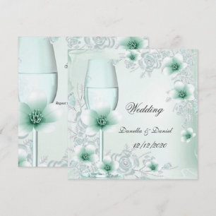 Wedding Mint Green Floral Blossoms Roses Invitation