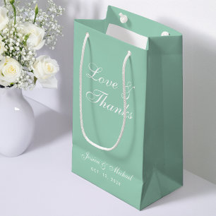 Wedding Mint Green Love and Thanks Calligraphy Small Gift Bag