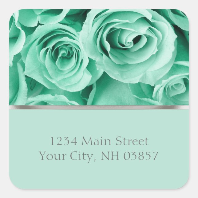 Wedding Mint Green Roses Square Sticker (Front)