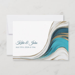 Wedding Modern Abstract-Blue and Gold- RSVP Card