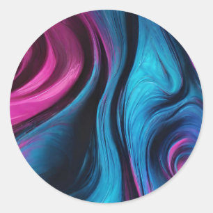 Wedding-Modern Abstract Blue and Pink- Classic Round Sticker