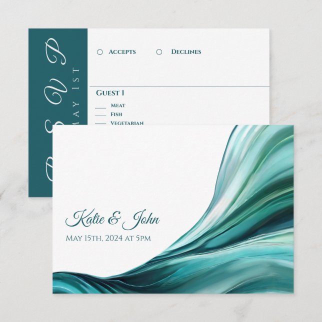 Wedding Modern Abstract- Emerald Green- RSVP Card (Front/Back)