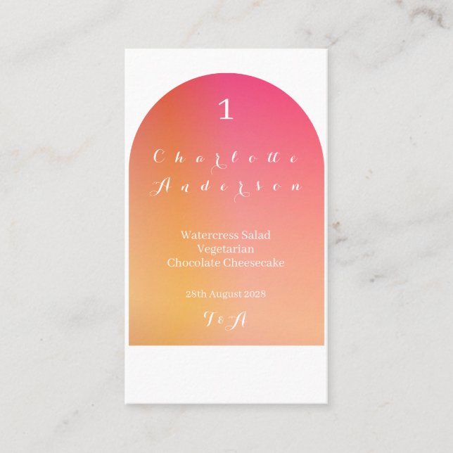 Wedding Modern Boho Arch Sunset Ombre Name Menu Place Card (Front)