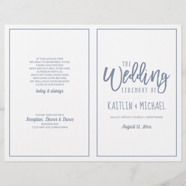 Wedding Modern Brush Script - Dusty Blue Programs (Front)