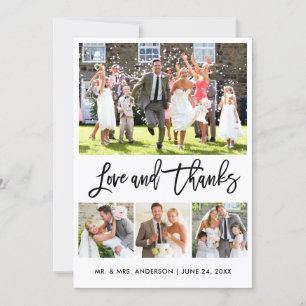 Wedding Modern Brush Script Love Thanks 4 Photo Thank You Card