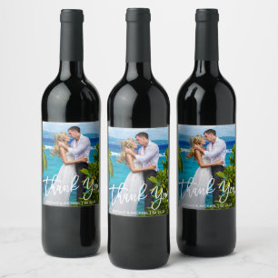Wedding Modern Brush Script Thank You Photo Wine Label