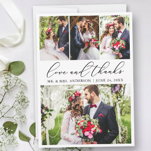 Wedding Modern Calligraphy 4 Photo Love Thank You Card