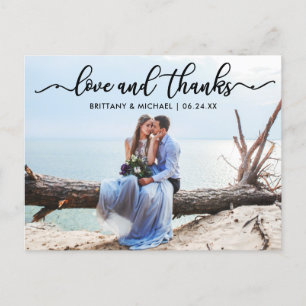 Wedding Modern Calligraphy Love and Thanks Photo Postcard