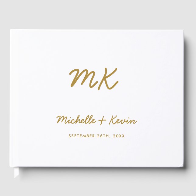 Wedding Modern Casual Handwriting Script Monogram  Guest Book (Front)