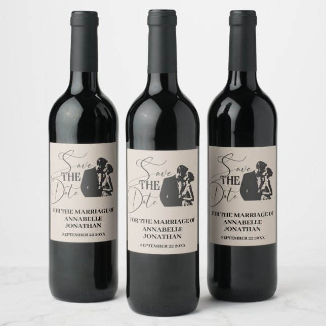 Wedding Modern casual script black typography  Wine Label (Bottles)