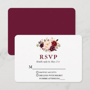 Wedding Modern Elegant Burgundy Floral RSVP Card