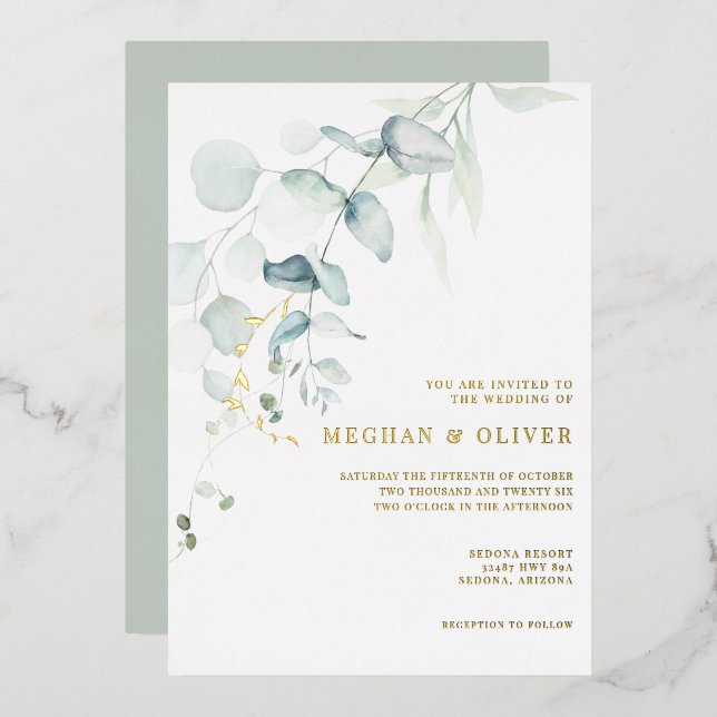 WEDDING  | Modern Elegant Eucalyptus Greenery  (Front/Back)